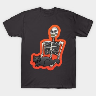 Black Cat with Plastic Skeleton T-Shirt